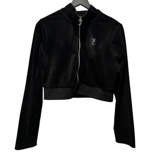 Juicy Couture Jacket Velour Zip Up Rhinestones Sweatshirt White Label Black XL